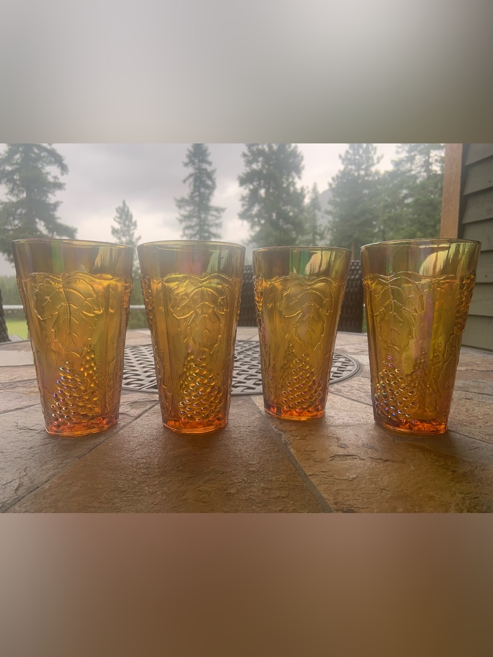 Indiana Glass Iridescent Gold Carnival Glass Tumbler Set of 4